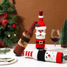 Decoración navideña, Funda de botella de vino navideña con diseño de punto de Papá Noel y muñeco de nieve, decoración para la cena de Navidad, ambiente de restaurante