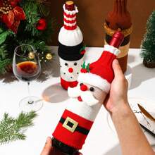 Decoración navideña, Funda de botella de vino navideña con diseño de punto de Papá Noel y muñeco de nieve, decoración para la cena de Navidad, ambiente de restaurante