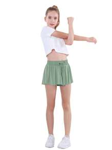 3 Pieces EXARUS Girls Butterfly Shorts Flowy Athletic 2 In 1 Tennis Gym Cheer Skirt Skort Dance Running Preppy Clothes 6-14Y - SET-10 - 查看 5