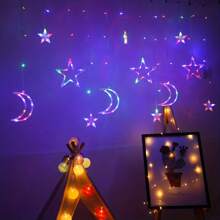 1 Set Moon & Star Fairy String Lights, 120 LED Twinkling Curtain Lights, Applicable For Christmas, Wedding, Party, Home Bedroom, Balcony, Garden, Outdoor Decor,Room Decor Christmas Decor Christmas Light Bedroom Decor Home Decor Party Decor Holiday Festival Christmas Gift Thanksgiving Christmas Tree Decor Ornaments - 彩色 - 查看 7