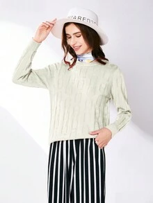 Suéter Jersey Tejido y con Texturas Cuello Redondo Manga Larga - Beis - Ver 3