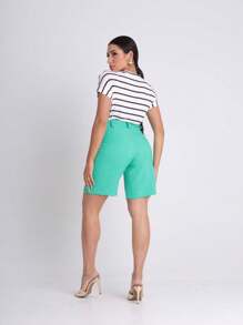 Women's Bermuda Shorts, Tailored, Rustic Linen, BT Belt Loop, Pocket, - 查看 3