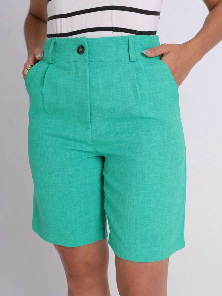 Women's Bermuda Shorts, Tailored, Rustic Linen, BT Belt Loop, Pocket, - 查看 1