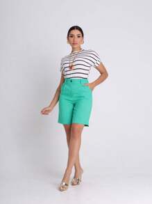 Women's Bermuda Shorts, Tailored, Rustic Linen, BT Belt Loop, Pocket, - 查看 2