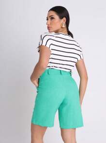 Women's Bermuda Shorts, Tailored, Rustic Linen, BT Belt Loop, Pocket, - 查看 4