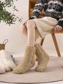 1 Pair Of Thick Fuzzy Socks. Non Slip Floor Socks, Winter Warm Socks, Solid Color Women's Mid Tube Socks, Home Sleeping Socks - Multicolor - View 9