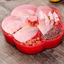 1pc Snack Tray With Nut, Candy And Dried Fruit Compartments, Snack Storage Box, Fruit Candy Tray - Pink - View 4