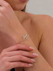 时尚优雅双层双链镂空不锈钢手链，可定制英文名称，女士高品质珠宝配饰，情人节、生日和毕业典礼的手工珠宝礼物 - 銀色 - 查看 3