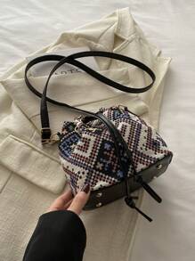 2026新款中国风布艺单肩包，书法单肩包，女士复古印花水桶包，春季休闲时尚女手提包 - 彩色 - 查看 9