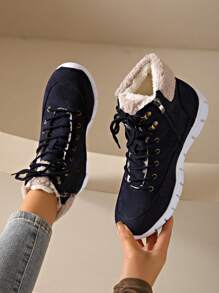 2025 Giày bốt cổ thấp đế bằng, buộc dây bên hông, trang phục thường ngày, áo khoác phao, chống trượt, thể thao ngoài trời, nhẹ và ấm, dành cho nữ, mùa đông - Màu xanh lam - Xem 3