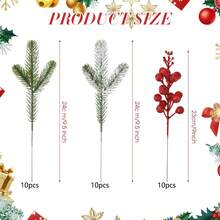30 cành thông nhân tạo Giáng sinh Quả mọng Giáng sinh Quả mọng nhân tạo Lấp lánh Lá thông nhân tạo cho cây thông Noel Đồ thủ công tự làm (Đỏ và xanh lá cây), Halloween, Trang trí Halloween - Nhiều màu - Xem 8