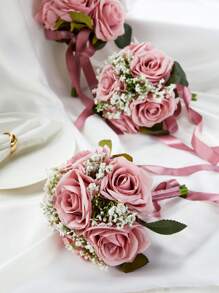 1 pezzo profumo da sposa per la sposa, damigella d'onore, profumo di fiori artificiali di rose bianche avorio e lavanda per matrimonio, festa di nascità, centrotavola, decorazione, regalo, accessori per San Valentino - bouquet da sposa - Visualizzare 6