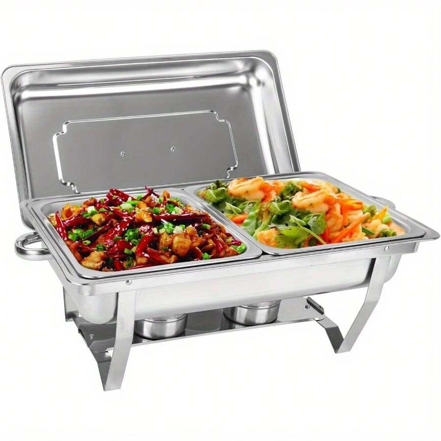 9L Edelstahl Warmhaltebehälter Speisenwärmer Buffetwärmer mit Faltbaren Beinen Wärmebehälter für Catering Buffet und Party