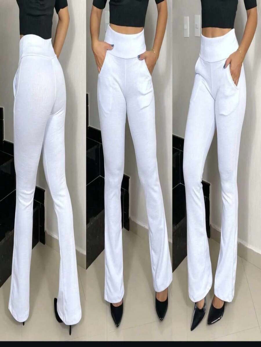 WOMEN'S FLARE PANTS WITH KNIFE POCKET - White - View 1