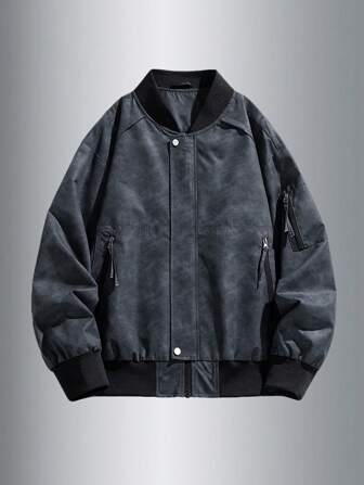 Men's Sports Jacket Casual Vintage American Style Lightweight Zipper Pocket Baseball Bomber Jacket