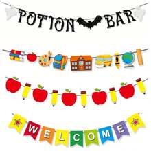 Pancarta de barra de pociones de regreso a la escuela y Halloween - Decoración de papel versátil para fiestas y eventos temáticos