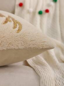 Miater 1 件亮片刺绣驯鹿圣诞装饰抱枕套，柔软毛绒，适合客厅和卧室，秋冬季 - 杏色 - 查看 6