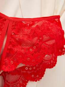 1 pieza Panty rojo sexy de encaje con moño, lencería íntima para el Día de San Valentín, Navidad, dormitorio, discoteca