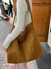 Retro Suede Large Capacity Casual Tote Bag, Color-Blocking Tote Handbag For Women Daily Use And Commute, Fashion Suede Bag Purse, Tote Bags For Ladies, Newest Fashionable Suede Bag For Women