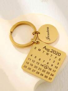 Personalize Gift Calendar Keychain Personalized Calendar Keychain, Engraved Calendar Keyring, Special Date Calendar Keyring Stainless Steel Square Round Pendant Keychain Couples Key Ring, Personalized Gifts, Anniversary Gift, Christmas Gift, Gold, Stylish, Colorful, Vintage, Unisex, Hipster, Simple, Casual, Custom, Personalized, - Multicolor - View 9