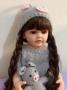 Lifelike 55 CM Reborn Doll With Full Soft Silicone Body 22 Inch Alive Newborn Bebe Lovely Dress Up Toy Handmade Birthday Gift (Some Parts Random) - Xám - Xem 8