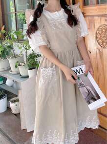 1 件女式围裙全长复古花卉设计日式花园和家居夏季公主裙带蕾丝装饰 - 彩色 - 查看 9