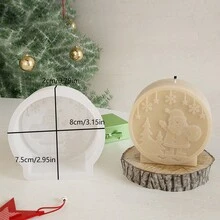 1 件圆形镜面浮雕圣诞老人、驯鹿、雪人、树、石石膏蜡烛模具、硅胶模具 - 白色 - 查看 3