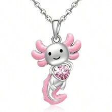 1pc Creative Cartoon Salamander Pink Heart Shape Cubic Zirconia Zinc Alloy Pendant Necklace For Women Party Daily Accessory Gift Valentines - axolotl - View 21
