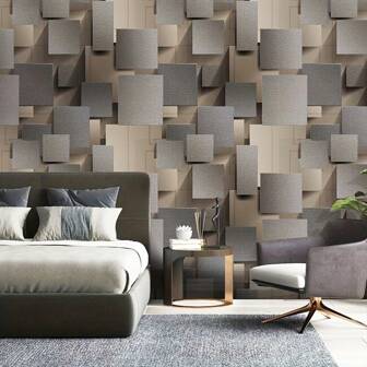 1 Roll Removable Retro Gray Geometric Plaid 3D Wallpaper, Self-Adhesive Wallpaper For Dining Room, Hotel, Modern Living Room Wall Decor, Home Decor, Mural, DIY Detachable Combination, 17.71*393.7inch