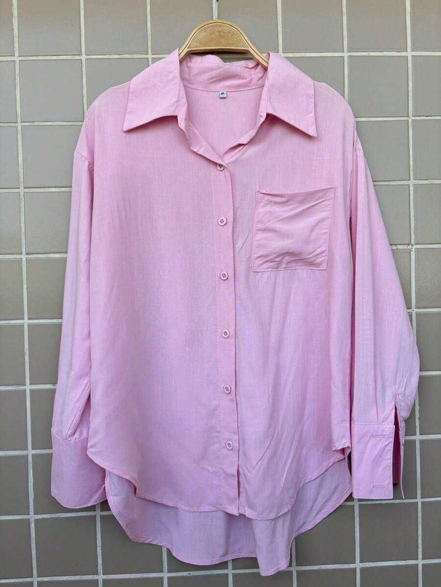 Faminina Long Sleeve Viscolinho Shirt - Baby Pink - View 1