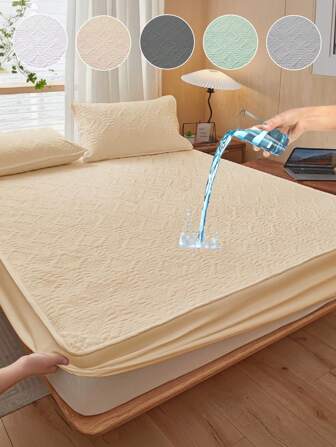 1 pieza Sábana ajustable acolchada resistente al agua, Protector de colchón, Protector de colchón, Cubrecama antideslizante y antipolvo, Hecho de tela suave y transpirable, Amigable con la piel y cómodo, Bolsillo profundo, Se ajusta a camas de todas las tallas, Twin, Full, King, Queen, Lavable, Estampado ultrasónico, Solo sábana ajustable sin funda de almohada, Regalo perfecto para las vacaciones, Camello