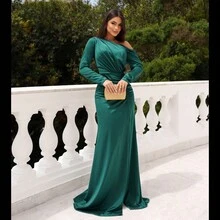 Long Sleeve Off-The-Shoulder Party Dress Shapes Body - 墨綠色 - 查看 4
