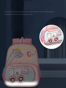 1 件男女童背包，涤纶材质，拉链开合，卡通图案，糖果色，时尚实用，极具吸引力，可爱学生，大容量，轻便，背部保护，减少负重，防滑，适合日常旅行和学校使用 - A - 查看 6
