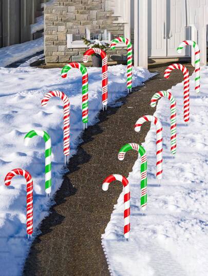 5 件装 - 拐杖糖圣诞装饰户外草坪庭院标志节日圣诞装饰花园标志糖果花园装饰带桩防水瓦楞纸板适用于圣诞节节日装饰非常适合户外节日装饰