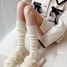 3pcs Women's Autumn Winter Solid Color, Striped, Simplex Design Thick Warm Socks, Casual Knee High Socks - Multicolor - View 2