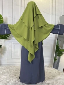 1pc Women Solid Color 3-Layer Hijab, Loose Prayer Headscarf, Comfortable Islamic Veil Suitable For Robe Outfit, Versatile For Daily Wear - Three-layer Headscarf - View 28