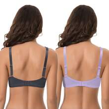 Women's Plus Size Unlined Underwire Lace Bra With Cushion Straps - Grey,Lavender(2 Pack) - View 2
