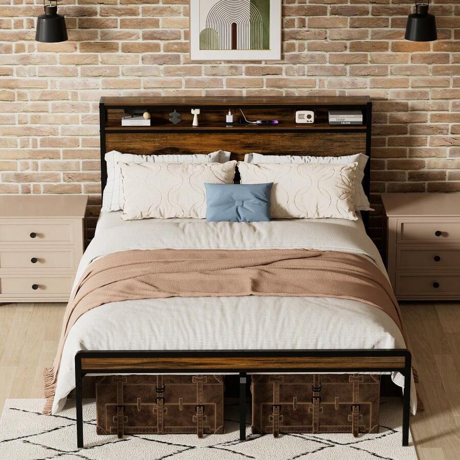 Full Size Metal Bed Frame With Headboard And Footboard, LED Lighting