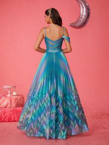 Smilprince 优雅派对渐变花朵 3D 装饰褶皱高开叉吊带背心连衣裙婚礼宾客礼服正式礼服晚礼服