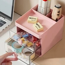 1 pièce Organiseur de bureau charmant thème lapin avec 2 tiroirs transparents - Boîte de rangement en plastique durable pour fournitures de bureau et articles divers, idéal pour la décoration de la maison et du bureau, fournitures scolaires, cadeau de fête, cadeau de Noël, rentrée scolaire, fournitures scolaires, trousse à crayons, sac d'école