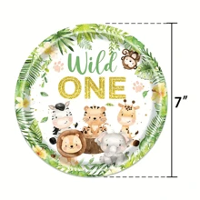 10 件 Wild One 生日派对用品餐具套装生日装饰品包括盘子、餐巾动物丛林主题 Wild One 派对用品适用于一岁生日派对桌面装饰促销 - 彩色 - 查看 8