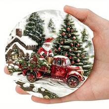 SET Of 6 Christmas Truck Themed Wooden Coasters For Drinks, Tea & Coffee Mug Mats With Vintage Red Truck Design, Perfect For Home & Restaurant Decor, Holiday Gift Essentials, Christmas Party Decor,Home Decor,Kitchen Decor