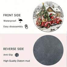 SET Of 6 Christmas Truck Themed Wooden Coasters For Drinks, Tea & Coffee Mug Mats With Vintage Red Truck Design, Perfect For Home & Restaurant Decor, Holiday Gift Essentials, Christmas Party Decor,Home Decor,Kitchen Decor