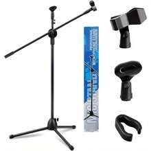 Mikrofonständer 2 in 1 Dual-Use boden Mikrofonstativ mit 2 Mikrofonklemmen Schwenkarm und Adapter 73-175cm Höhenverstellbar Dreibeiniger Mikrofonständer für Bühnentreffen Live-Sprache - Variante1 - Übersicht 2