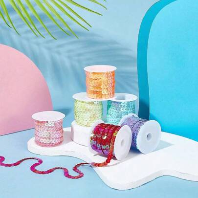 5 yardas/carrete Cinta decorativa de lentejuelas planas brillantes AB de 6mm hecha a mano, hilo metálico brillante para manualidades de sirena, accesorios de disfraces de Navidad y Halloween (solo carrete)