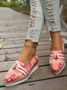 Women's Plus Size Bowknot Patchwork Platform Slip-On Casual Elegant Pointed Toe Shoes, Sweet Style