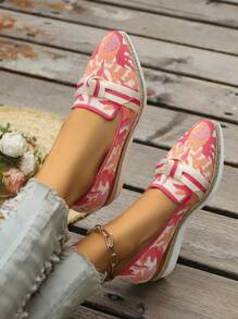 Women's Plus Size Bowknot Patchwork Platform Slip-On Casual Elegant Pointed Toe Shoes, Sweet Style