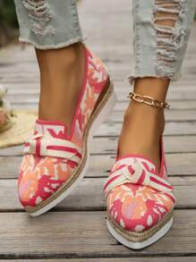 Women's Plus Size Bowknot Patchwork Platform Slip-On Casual Elegant Pointed Toe Shoes, Sweet Style