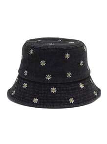 1pc Embroidered Daisy Bucket Hat - Great For Outdoor Activities, Traveling, And Sun Protection - Fisherman's Hat - View 3