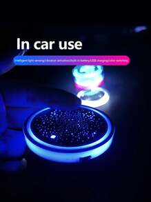 2pcs Car Cup Holder LED Lighting Mat, Starry Gradient Colorful Car Cup Pad, USB Rechargeable Anti-Slip Coaster